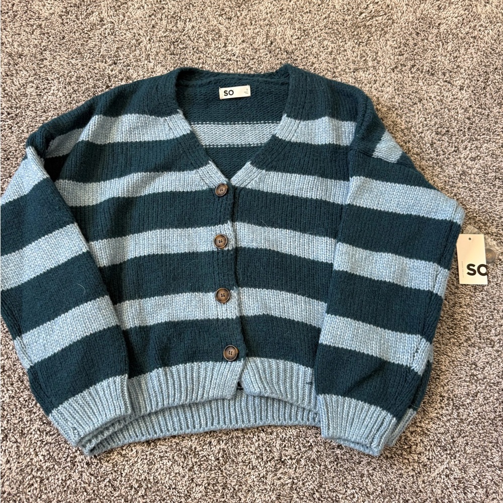 Kohl's SO Women's Button-Up Striped Cardigan - Black and Gray